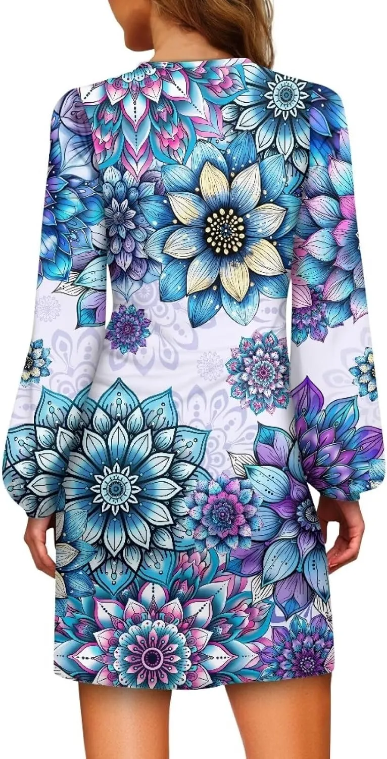 TODIYADDU Womens Long Sleeve Dress for Women Long Sleeve Tie Waist Elegant Cocktail Party Mini Fall Dresses Gifts Size S-XL