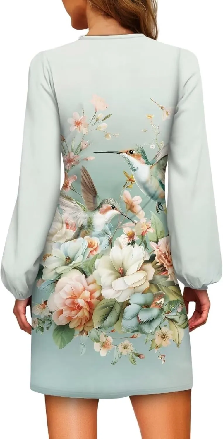 TODIYADDU Womens Long Sleeve Dress for Women Long Sleeve Tie Waist Elegant Cocktail Party Mini Fall Dresses Gifts Size S-XL