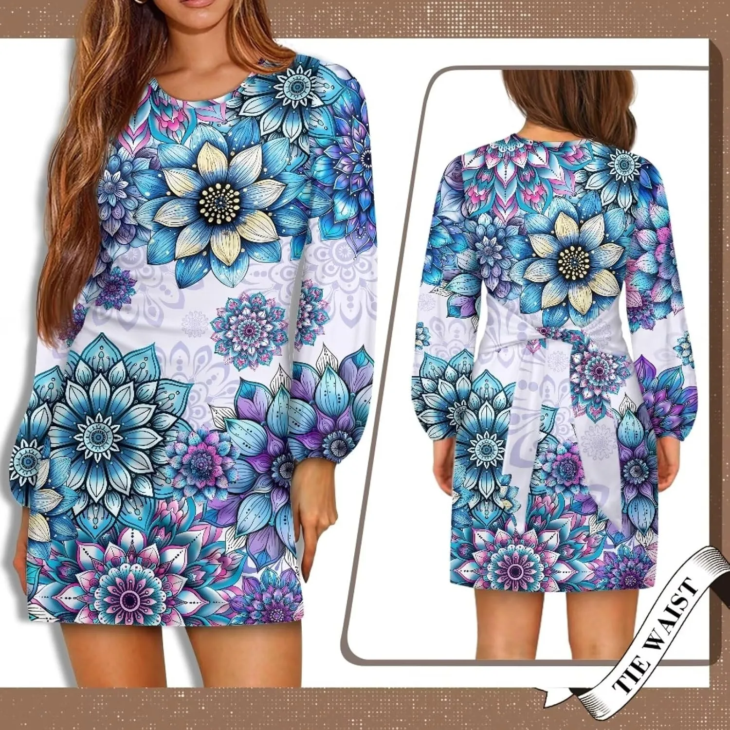 TODIYADDU Womens Long Sleeve Dress for Women Long Sleeve Tie Waist Elegant Cocktail Party Mini Fall Dresses Gifts Size S-XL