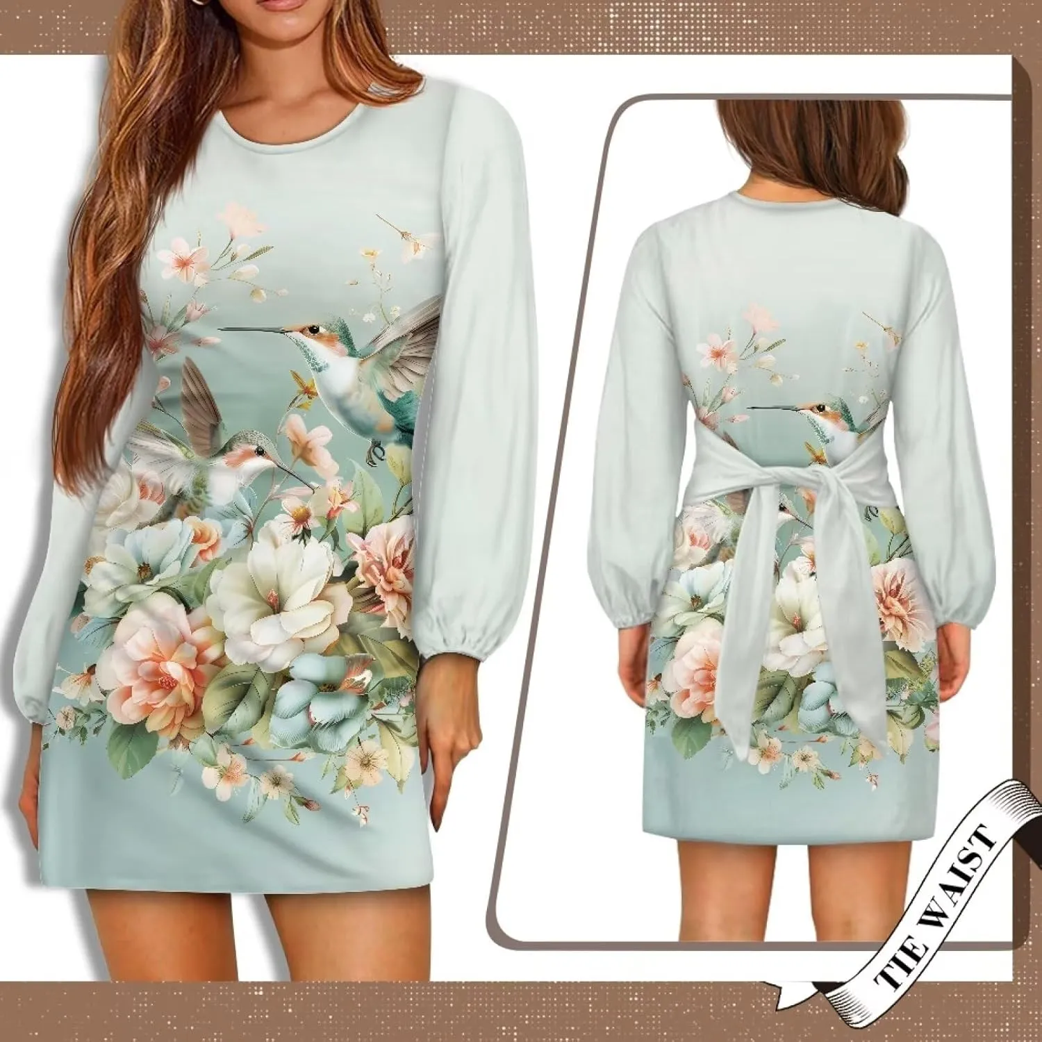 TODIYADDU Womens Long Sleeve Dress for Women Long Sleeve Tie Waist Elegant Cocktail Party Mini Fall Dresses Gifts Size S-XL