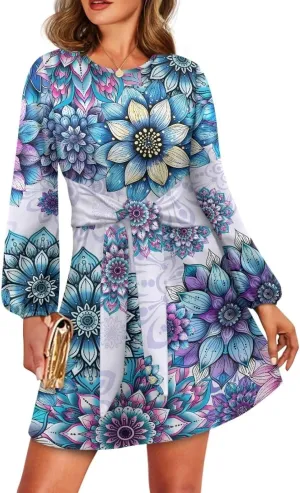 TODIYADDU Womens Long Sleeve Dress for Women Long Sleeve Tie Waist Elegant Cocktail Party Mini Fall Dresses Gifts Size S-XL