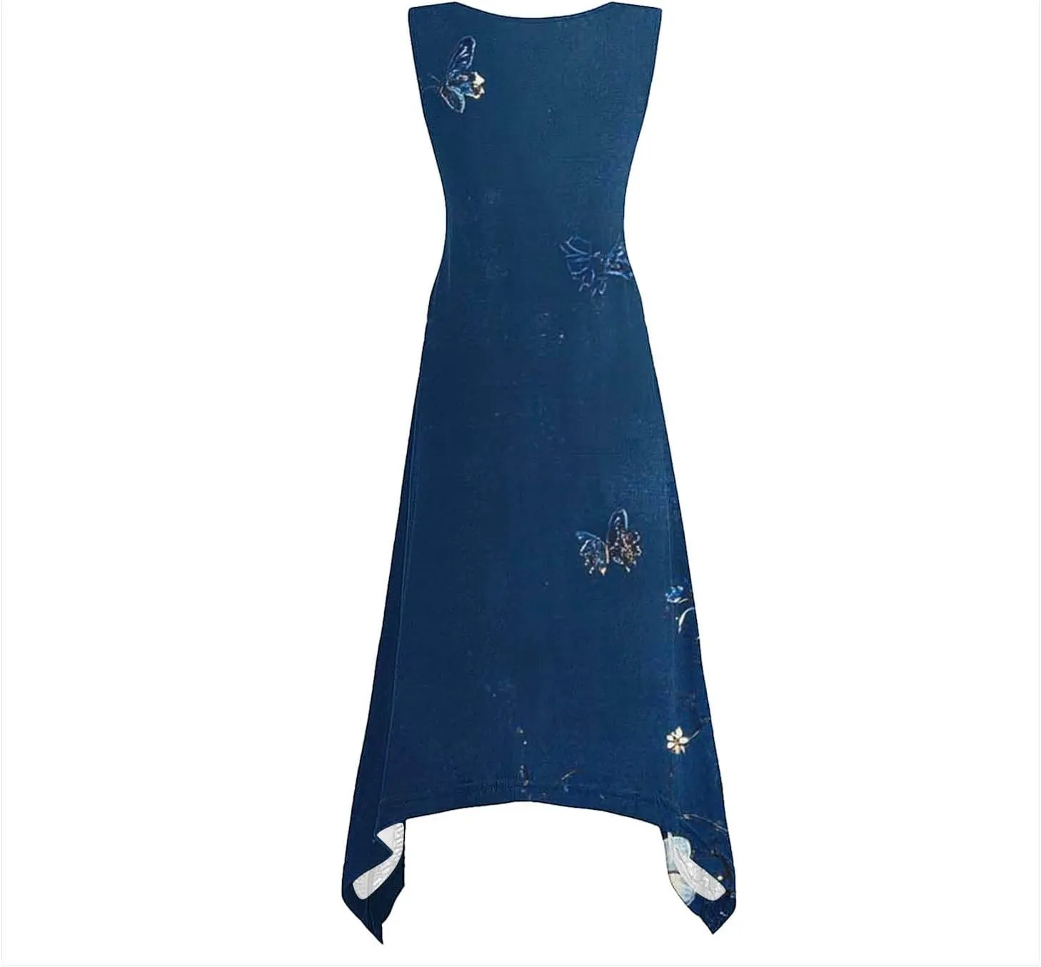 Trendy Summer Dress for Women Fashion Print Sundresses Slim Tank Top Round Neck Pockets Beach Vacation Dresses