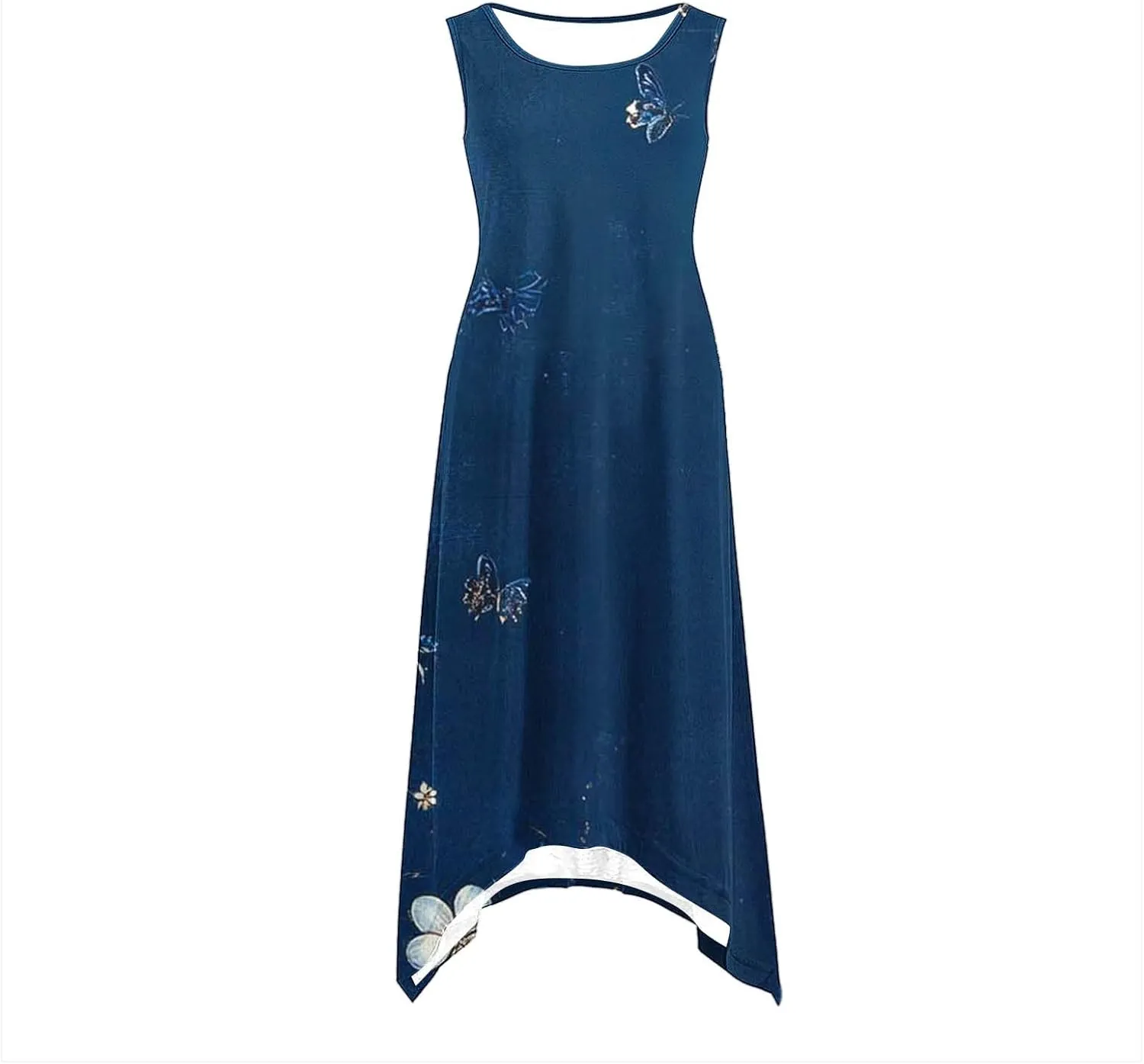Trendy Summer Dress for Women Fashion Print Sundresses Slim Tank Top Round Neck Pockets Beach Vacation Dresses