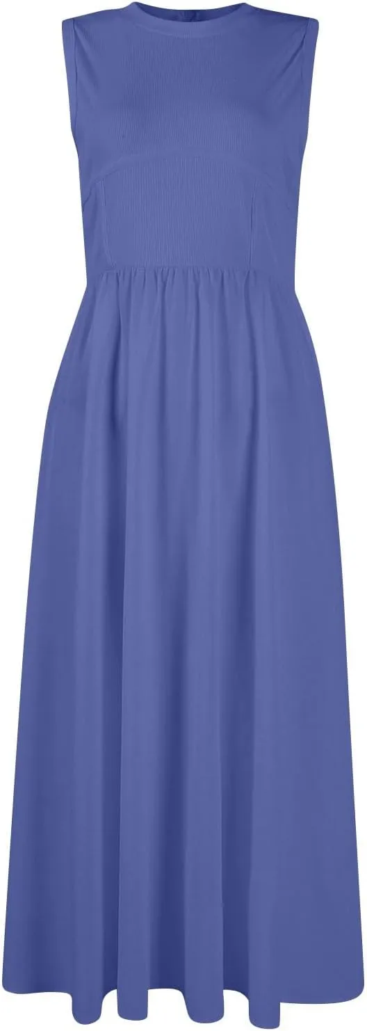 TWGONE Women's Summer Dresses 2025 Casual Sleeveless Patchwork Knit Sundresses Long Flowy Beach Dress with Pockets