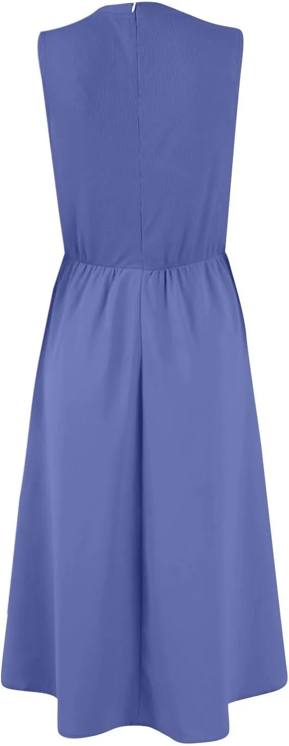 TWGONE Women's Summer Dresses 2025 Casual Sleeveless Patchwork Knit Sundresses Long Flowy Beach Dress with Pockets