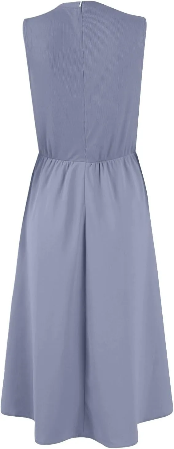 TWGONE Women's Summer Dresses 2025 Casual Sleeveless Patchwork Knit Sundresses Long Flowy Beach Dress with Pockets