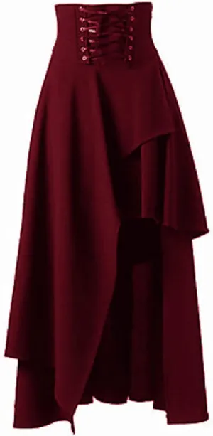 Uillui Women's Victorian Lolita Skirt Vintage Steampunk Gothic Pleated Skirt Renaissance Cosplay Costume Pirate Midi Skirt