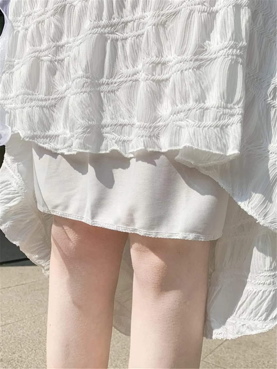 Vintage Pleated Midi Long Skirt Women Spring Summer Casual White Folds High Waist Skirt