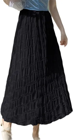 Vintage Pleated Midi Long Skirt Women Spring Summer Casual White Folds High Waist Skirt