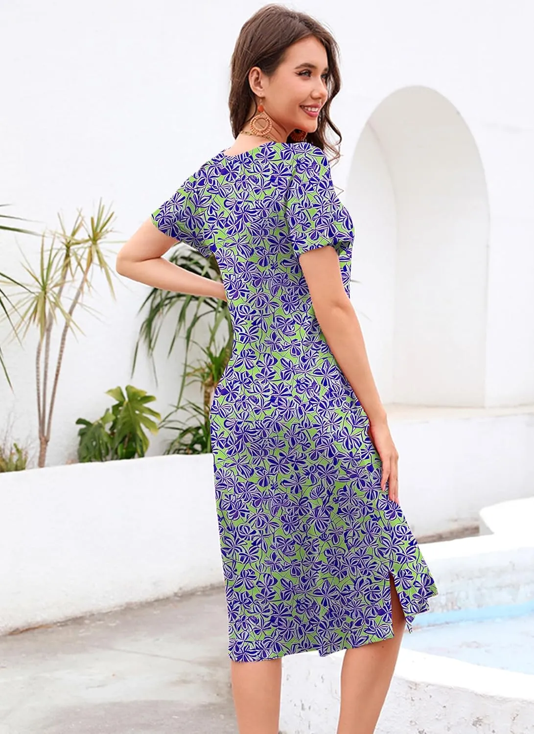 VOBCTY Women's Casual Short Sleeve Tshirt Dress Summer Side Split Loose V Neck Dresses