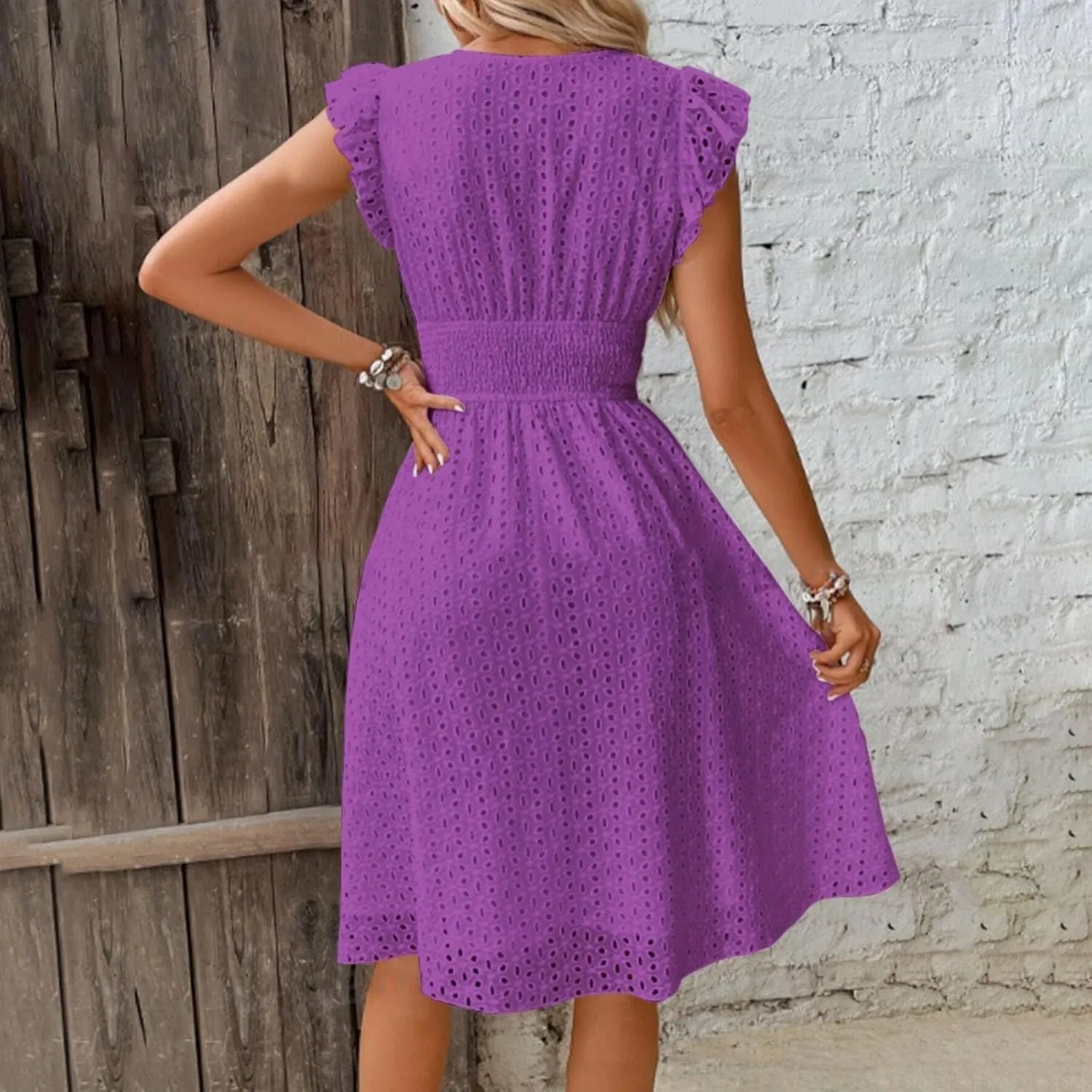 Wedding Guest Dress, Womens Sundresses Vacation Flowy Summer Midi Casual Dresses for Women Ruffle Sleeve Semi Formal