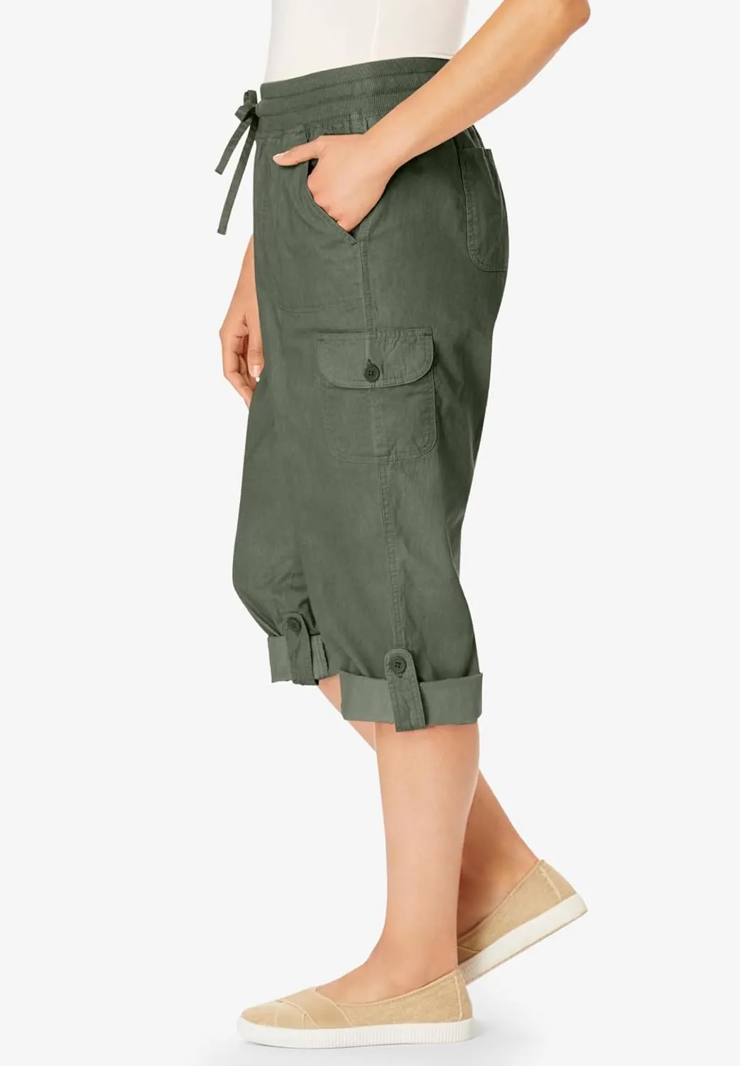Woman Within Plus Size Convertible Length Cargo Capri/Bermuda