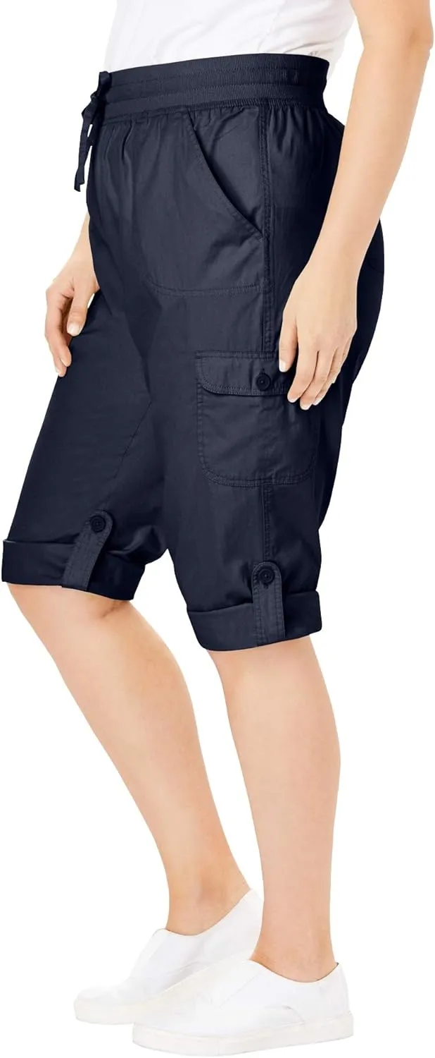 Woman Within Plus Size Convertible Length Cargo Capri/Bermuda