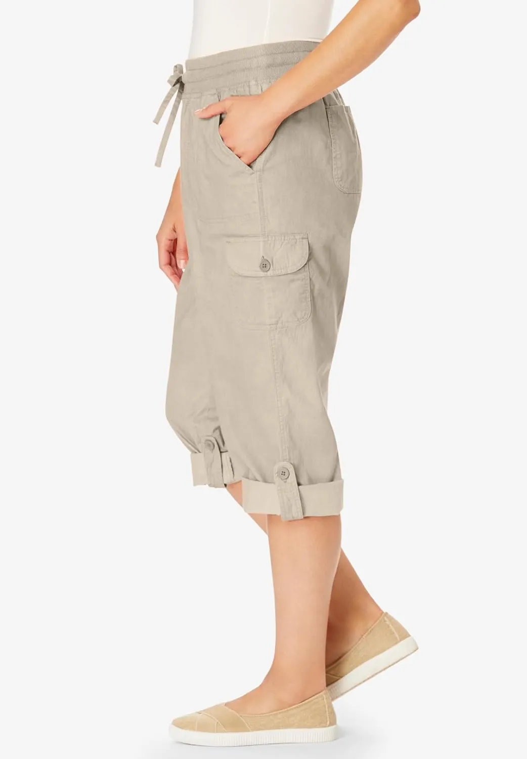 Woman Within Plus Size Convertible Length Cargo Capri/Bermuda