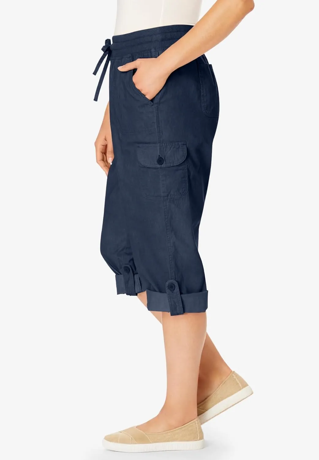 Woman Within Plus Size Convertible Length Cargo Capri/Bermuda