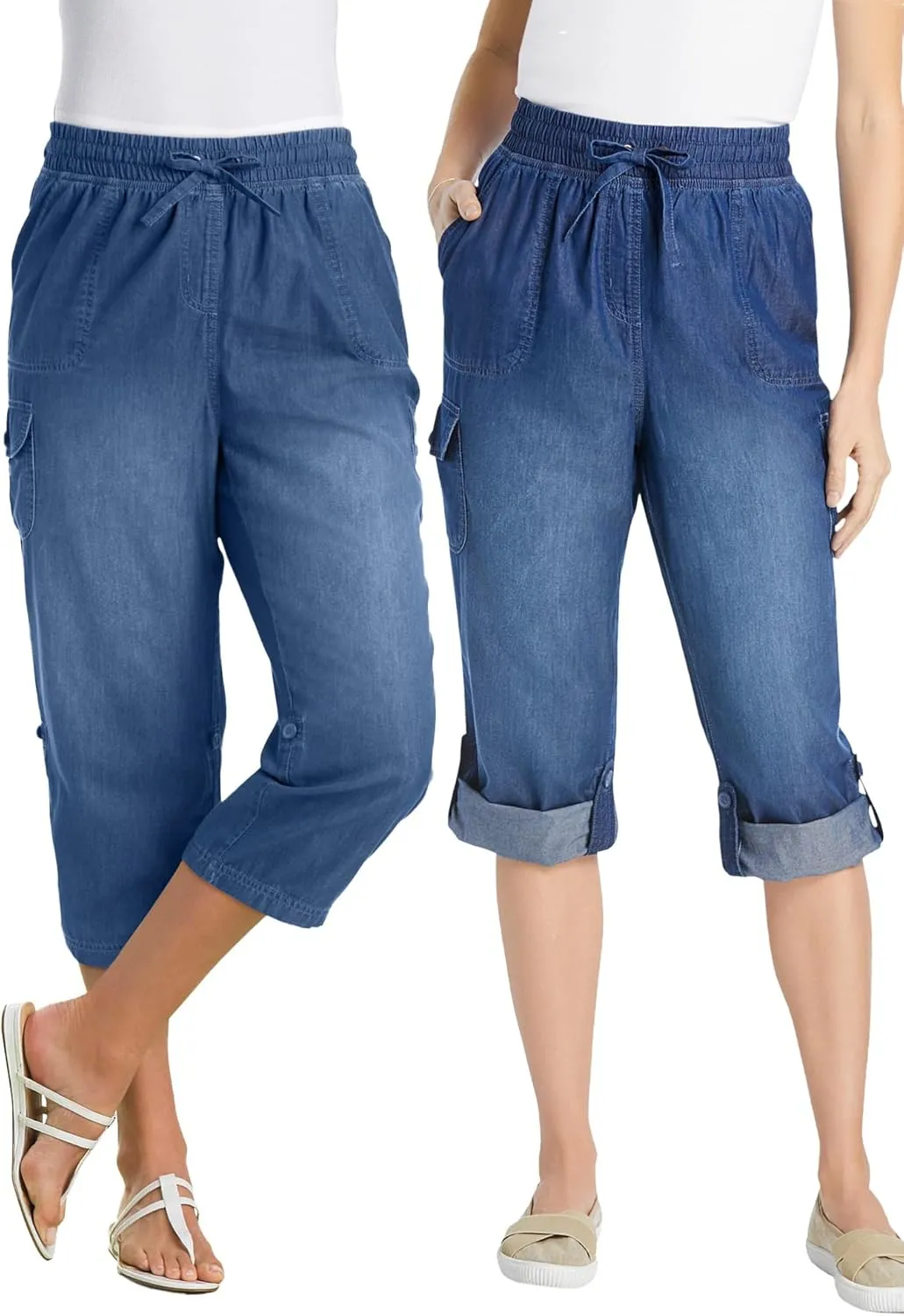 Woman Within Plus Size Convertible Length Cargo Capri/Bermuda
