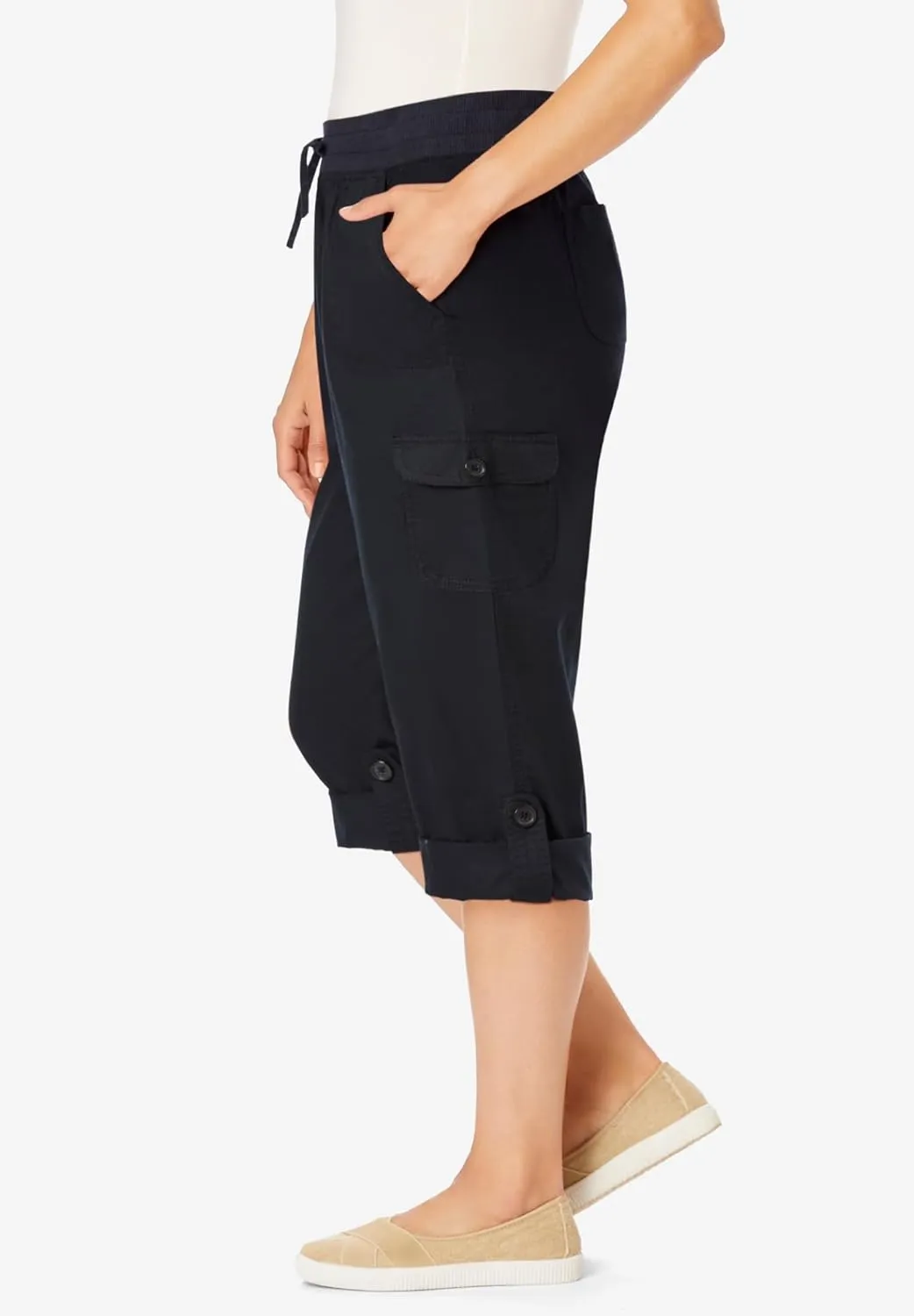 Woman Within Plus Size Convertible Length Cargo Capri/Bermuda