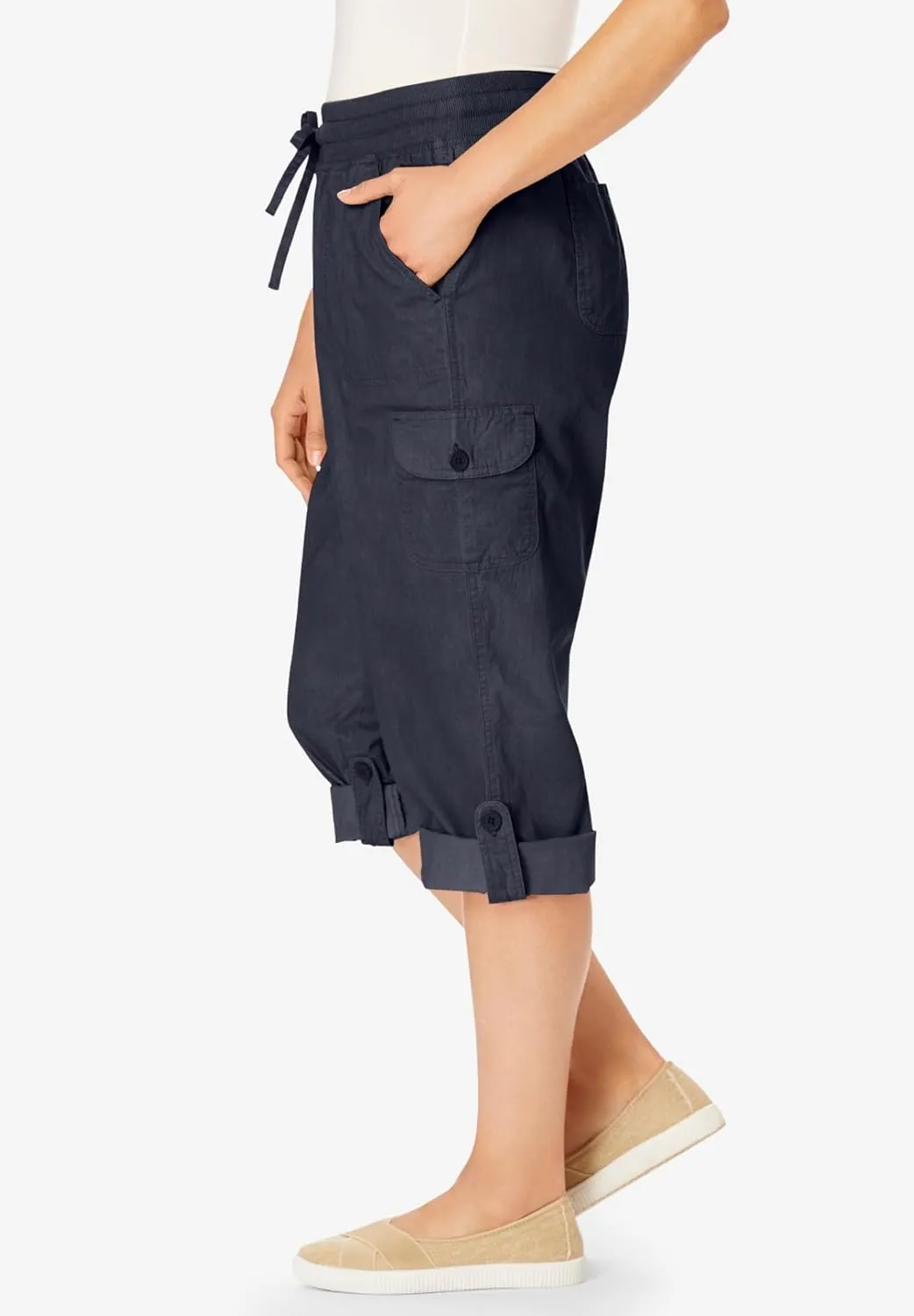 Woman Within Plus Size Convertible Length Cargo Capri/Bermuda