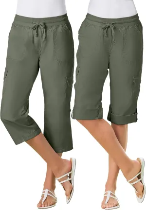 Woman Within Plus Size Convertible Length Cargo Capri/Bermuda