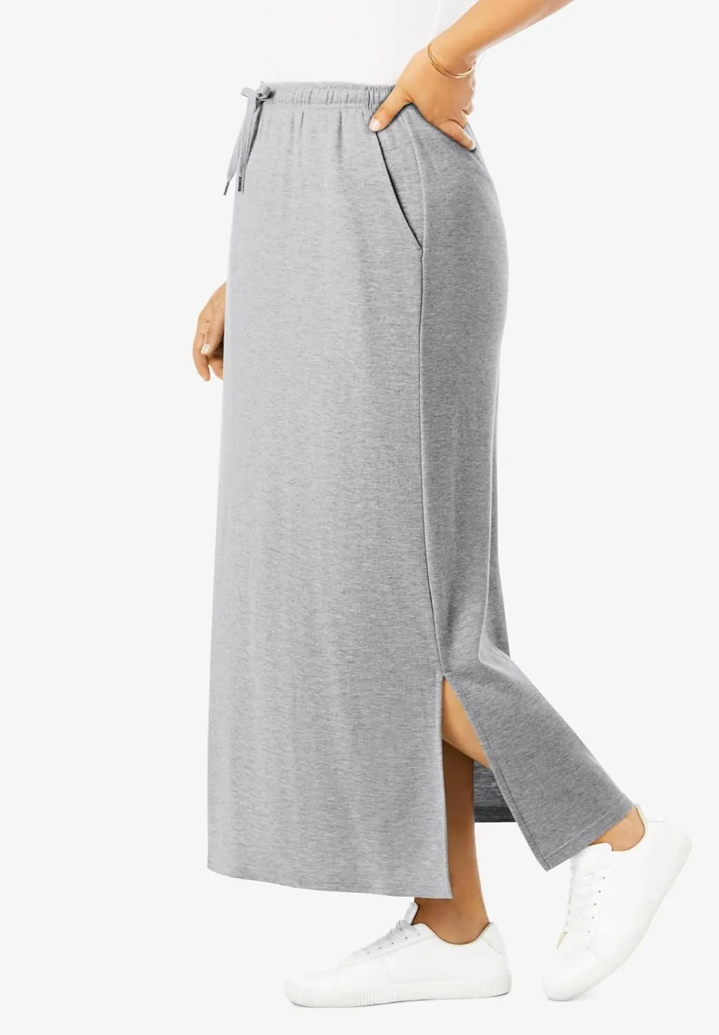 Woman Within Plus Size Petite Sport Knit Side-Slit Skirt