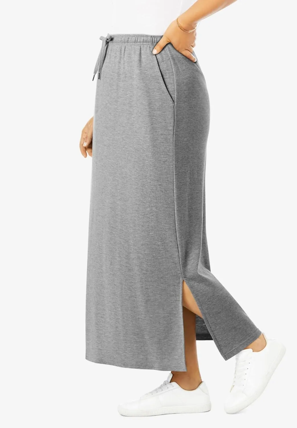Woman Within Women's Plus Size Petite Sport Knit Side-Slit Skirt