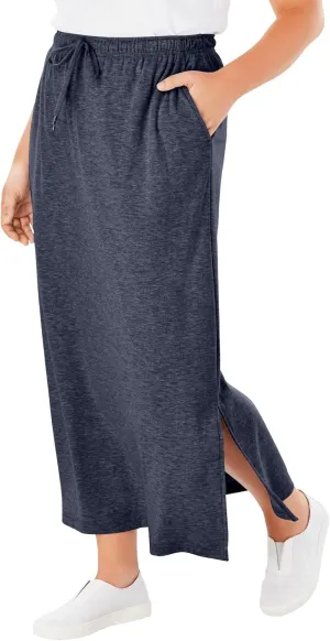 Woman Within Women's Plus Size Petite Sport Knit Side-Slit Skirt