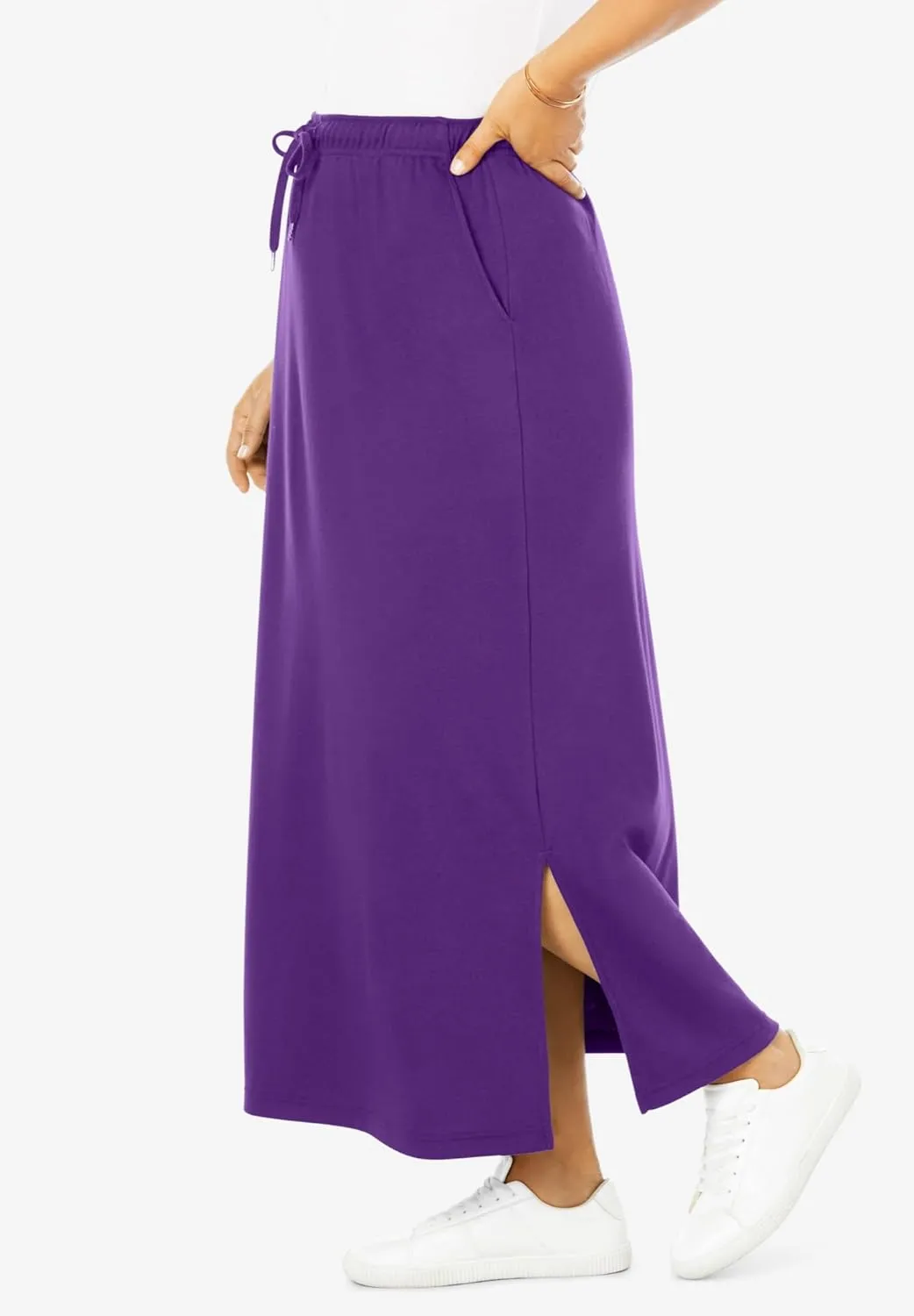 Woman Within Women's Plus Size Petite Sport Knit Side-Slit Skirt