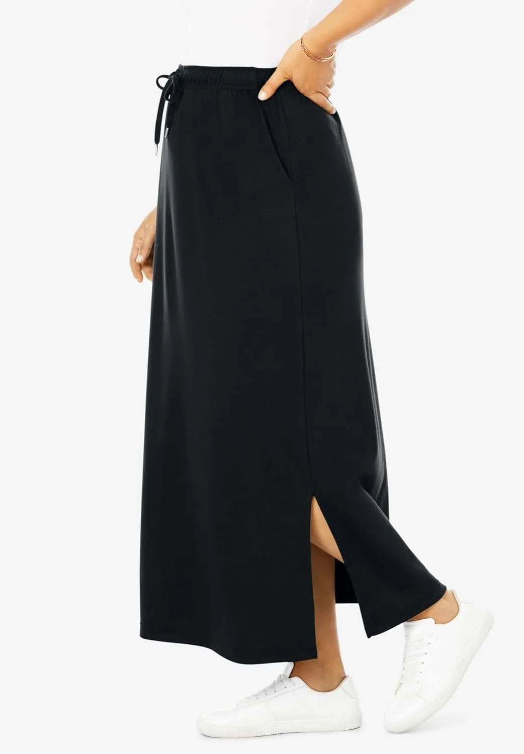 Woman Within Women's Plus Size Petite Sport Knit Side-Slit Skirt