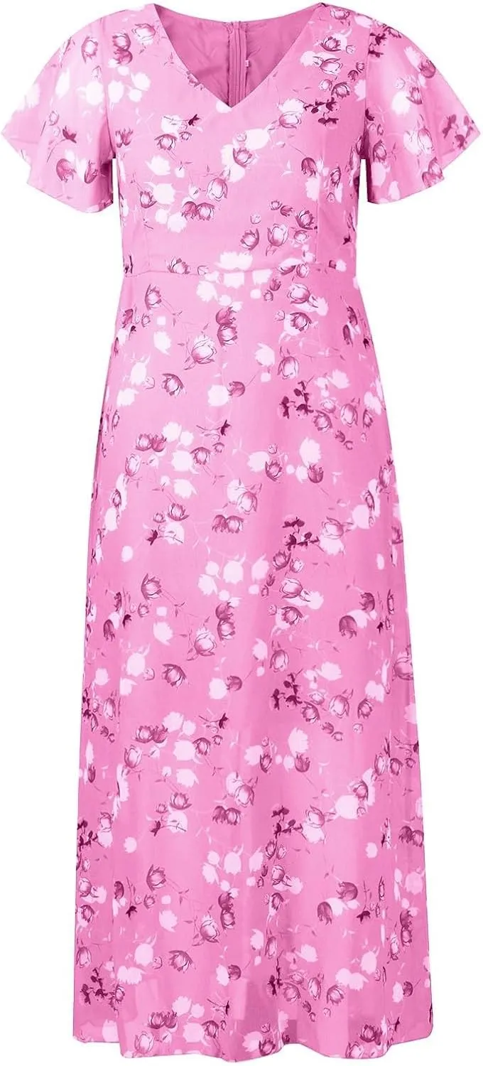 Women Casual Summer Dresses Chiffon Floral Short Sleeve Sun Dresses for Women 2025 Flowy Swing Party Beach Skirts