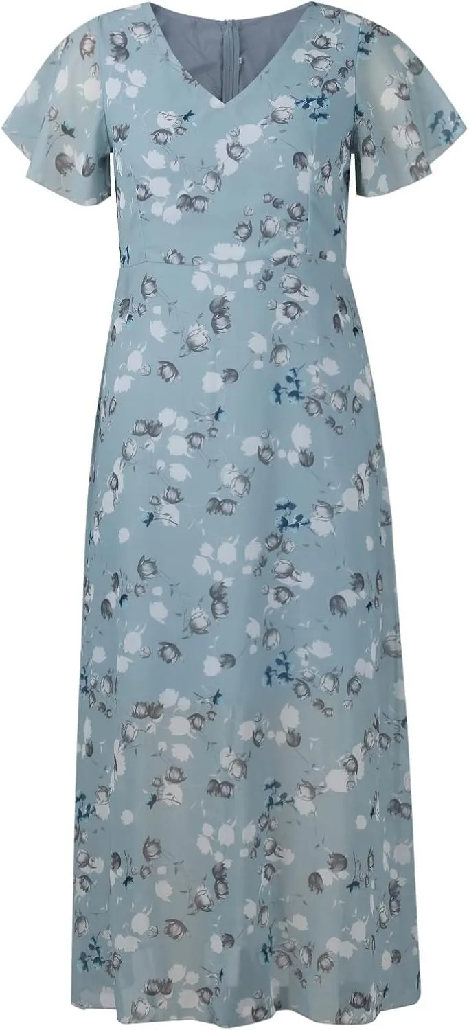 Women Casual Summer Dresses Chiffon Floral Short Sleeve Sun Dresses for Women 2025 Flowy Swing Party Beach Skirts