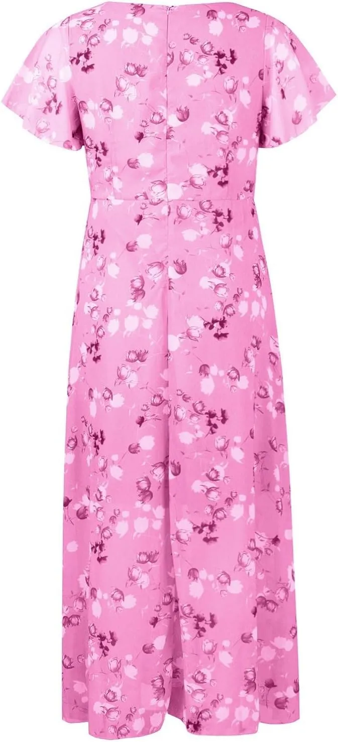 Women Casual Summer Dresses Chiffon Floral Short Sleeve Sun Dresses for Women 2025 Flowy Swing Party Beach Skirts