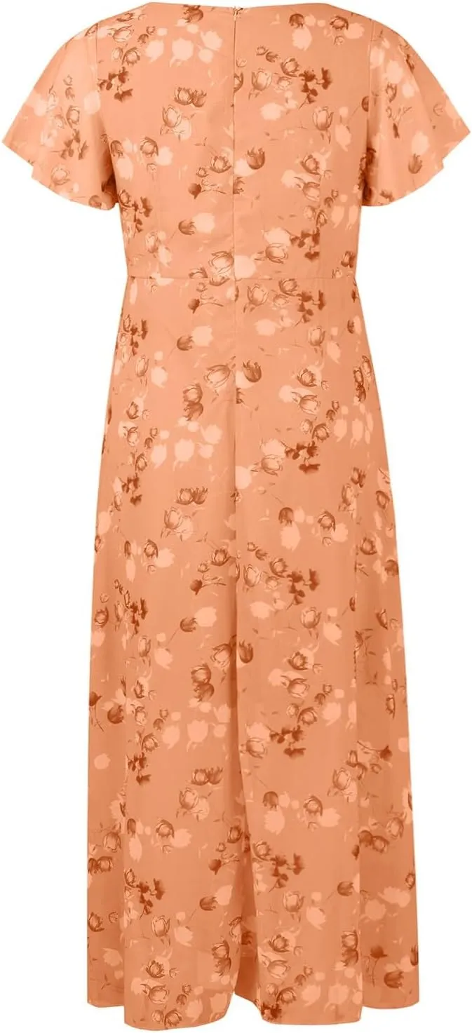 Women Casual Summer Dresses Chiffon Floral Short Sleeve Sun Dresses for Women 2025 Flowy Swing Party Beach Skirts