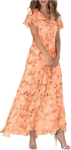 Women Casual Summer Dresses Chiffon Floral Short Sleeve Sun Dresses for Women 2025 Flowy Swing Party Beach Skirts
