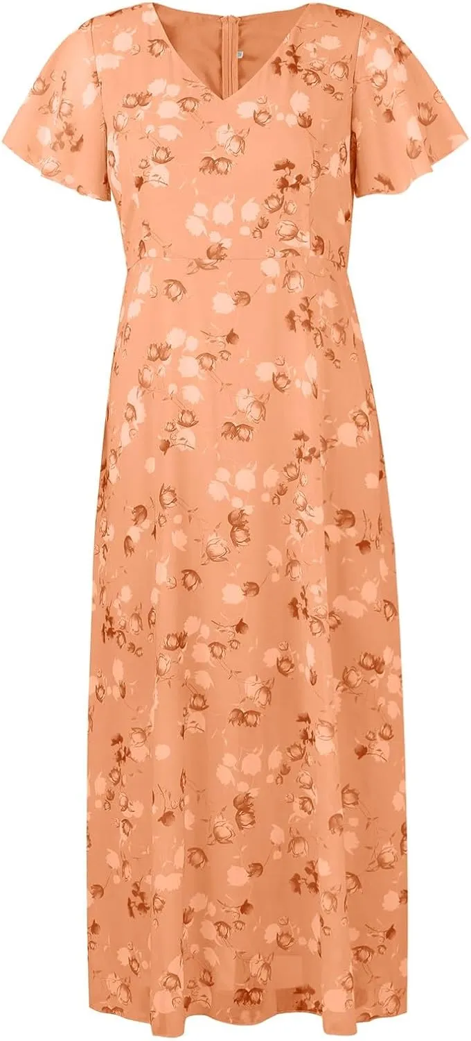 Women Casual Summer Dresses Chiffon Floral Short Sleeve Sun Dresses for Women 2025 Flowy Swing Party Beach Skirts