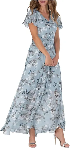 Women Casual Summer Dresses Chiffon Floral Short Sleeve Sun Dresses for Women 2025 Flowy Swing Party Beach Skirts