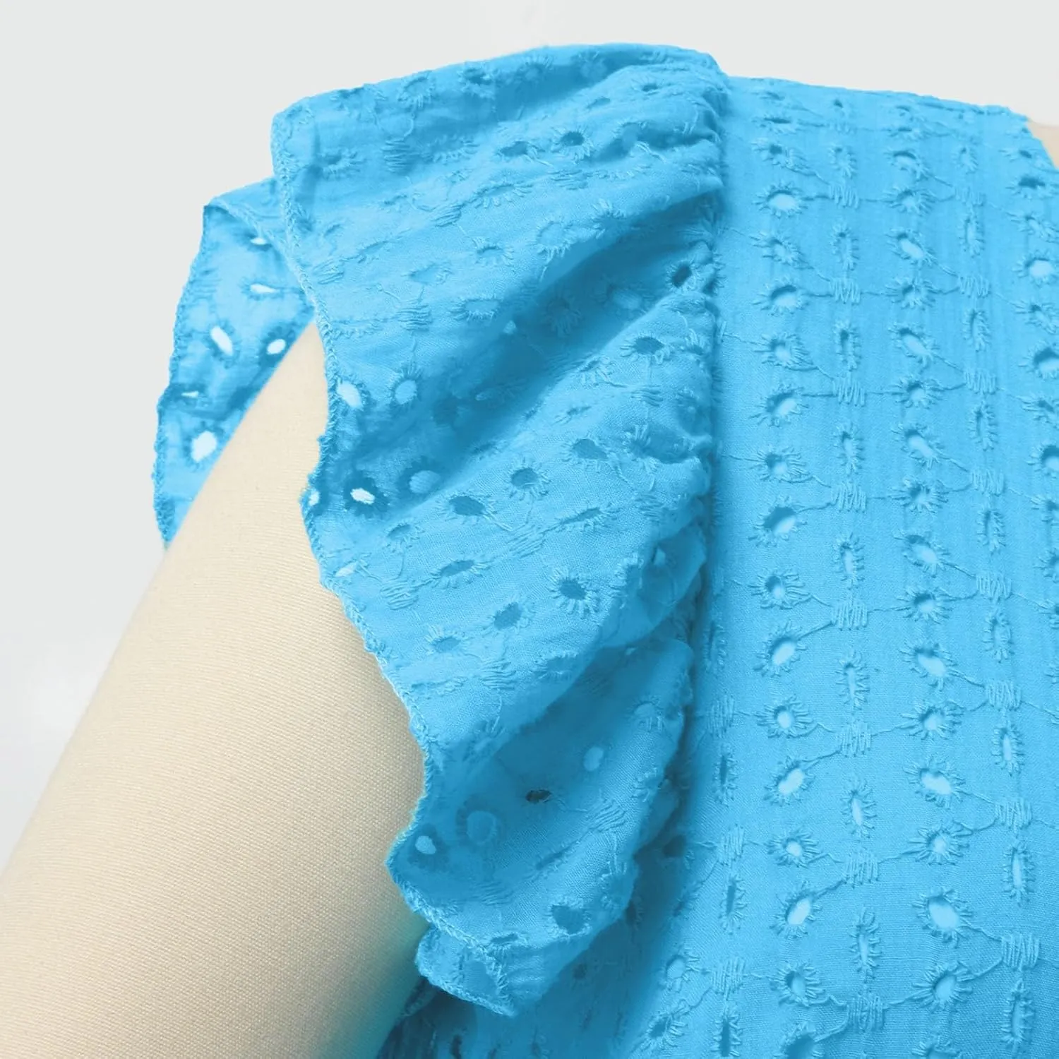 Women Eyelet Dress Midi Flutter Sleeve V Neck Smocked Waist Dresses Summer Sexy A Line Lace Embroidery Sun Dress
