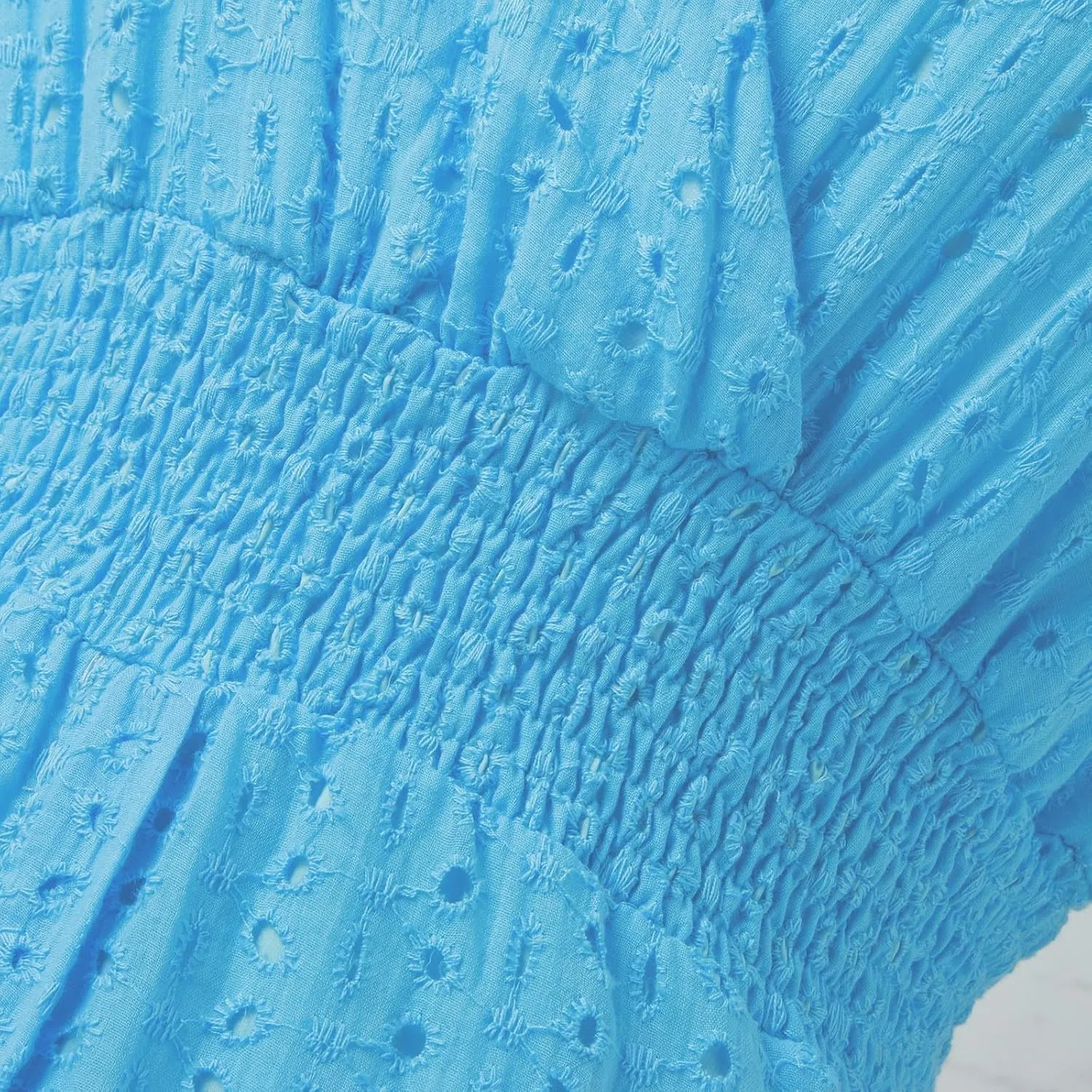 Women Eyelet Dress Midi Flutter Sleeve V Neck Smocked Waist Dresses Summer Sexy A Line Lace Embroidery Sun Dress