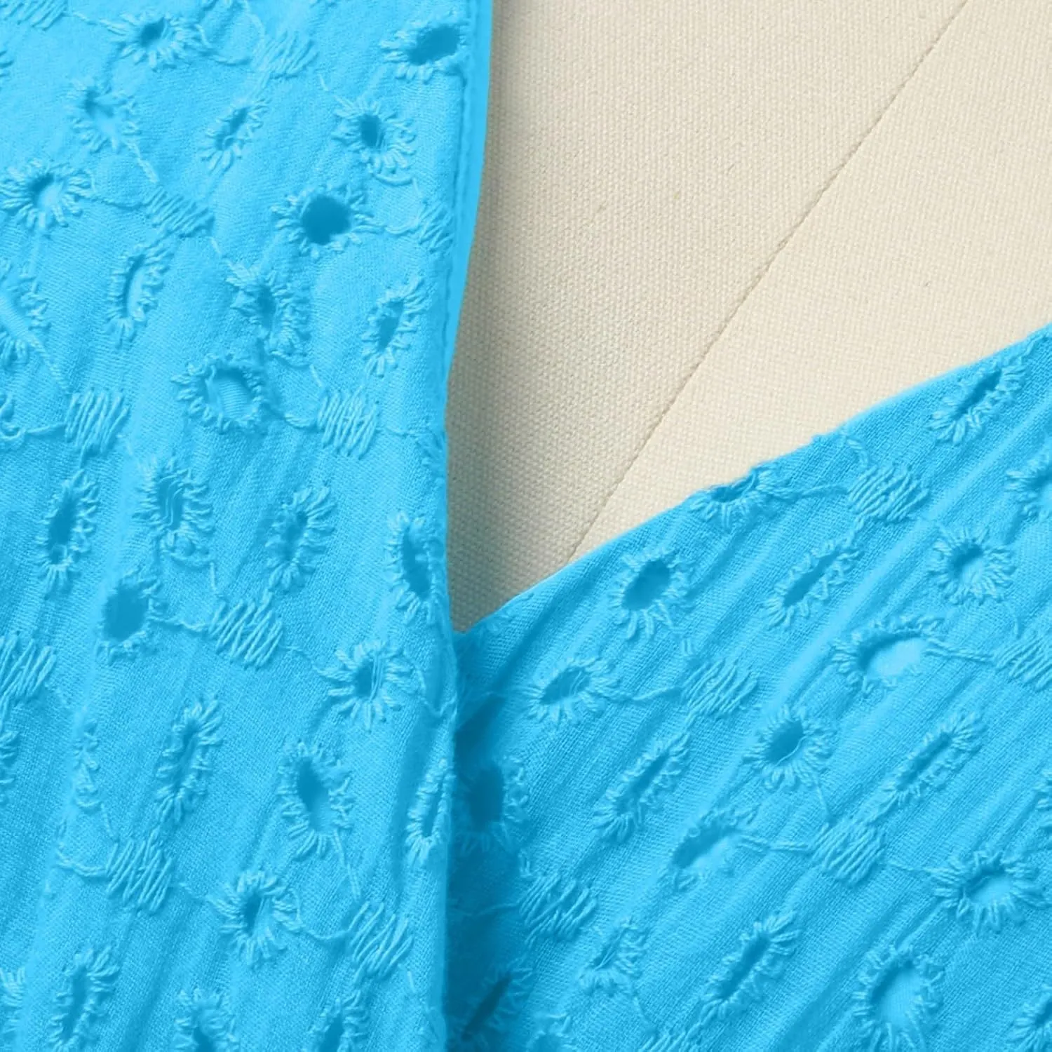 Women Eyelet Dress Midi Flutter Sleeve V Neck Smocked Waist Dresses Summer Sexy A Line Lace Embroidery Sun Dress