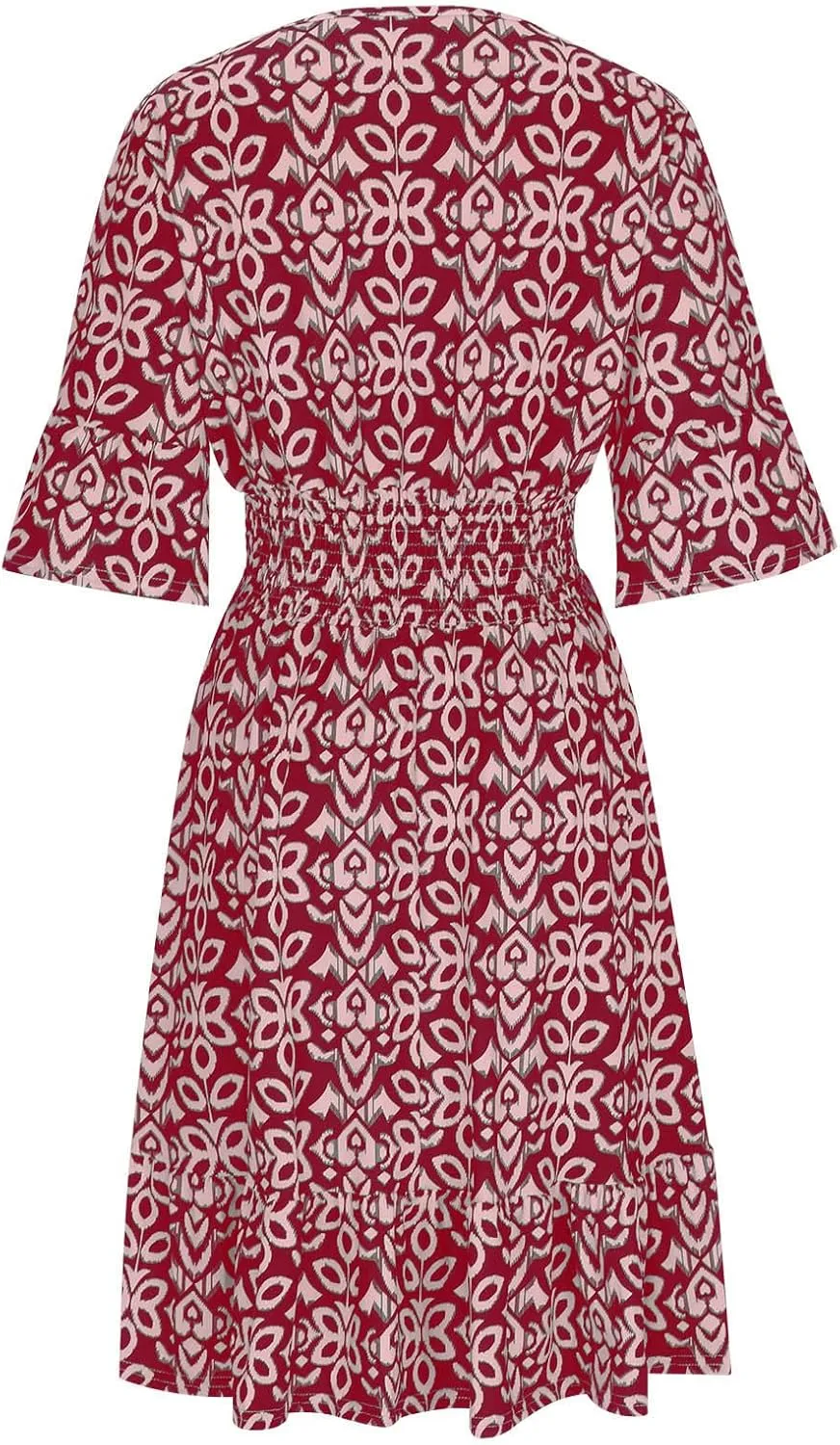 Women Floral Dresses 2024 Boho Casual Summer Dresses Flowy Vneck 3/4 Sleeve Dress Bohemian Beach Vacation Cute Clothes