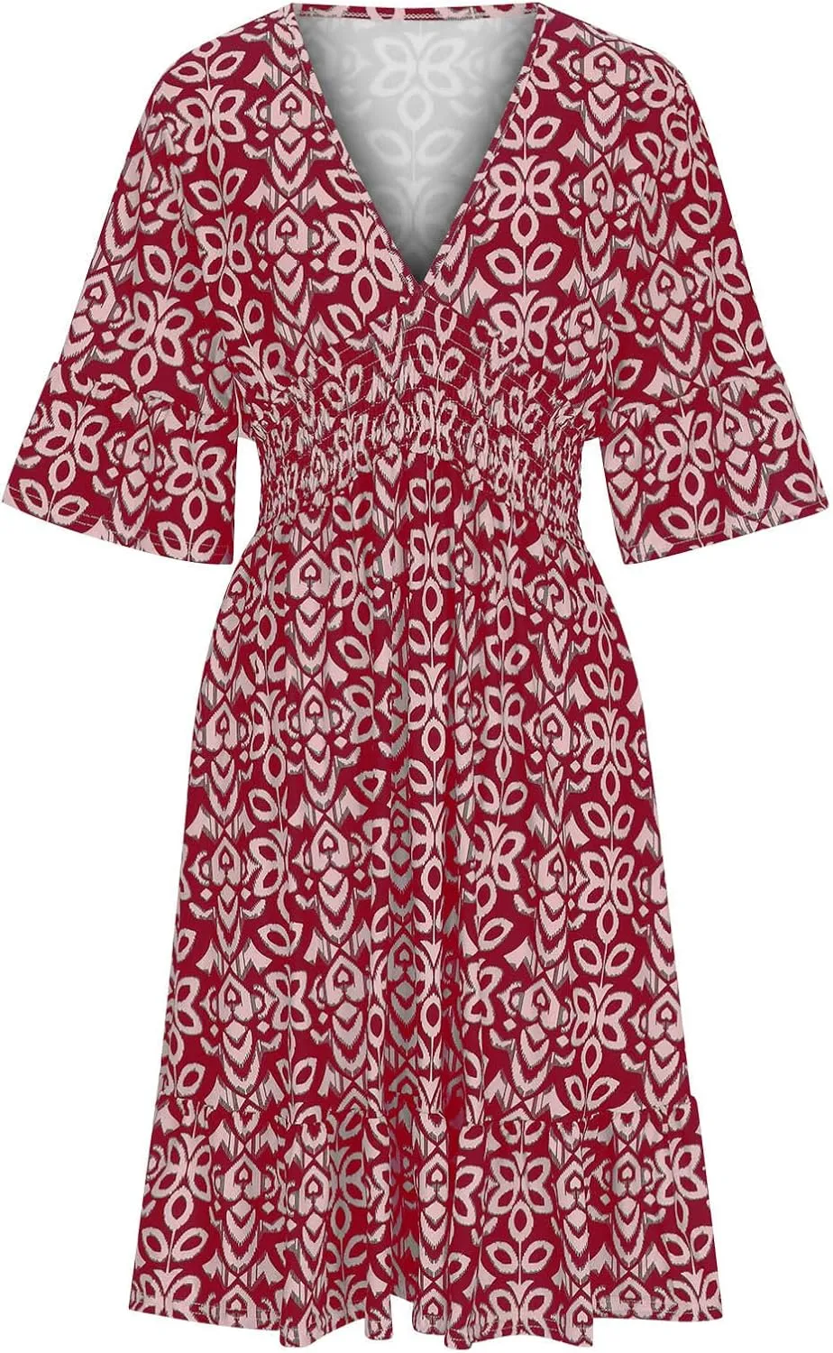 Women Floral Dresses 2024 Boho Casual Summer Dresses Flowy Vneck 3/4 Sleeve Dress Bohemian Beach Vacation Cute Clothes
