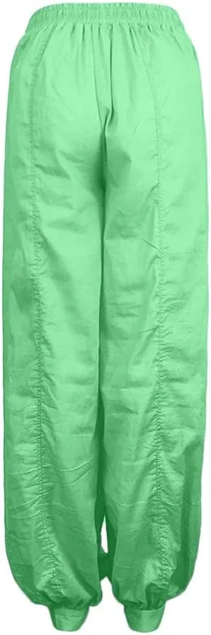Women Linen Pants Wide Leg Baggy Dressy Beach Wide Leg Pants with Pockets Solid Work Palazzo Pants for Women Dressy