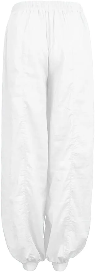 Women Linen Pants Wide Leg Baggy Dressy Beach Wide Leg Pants with Pockets Solid Work Palazzo Pants for Women Dressy