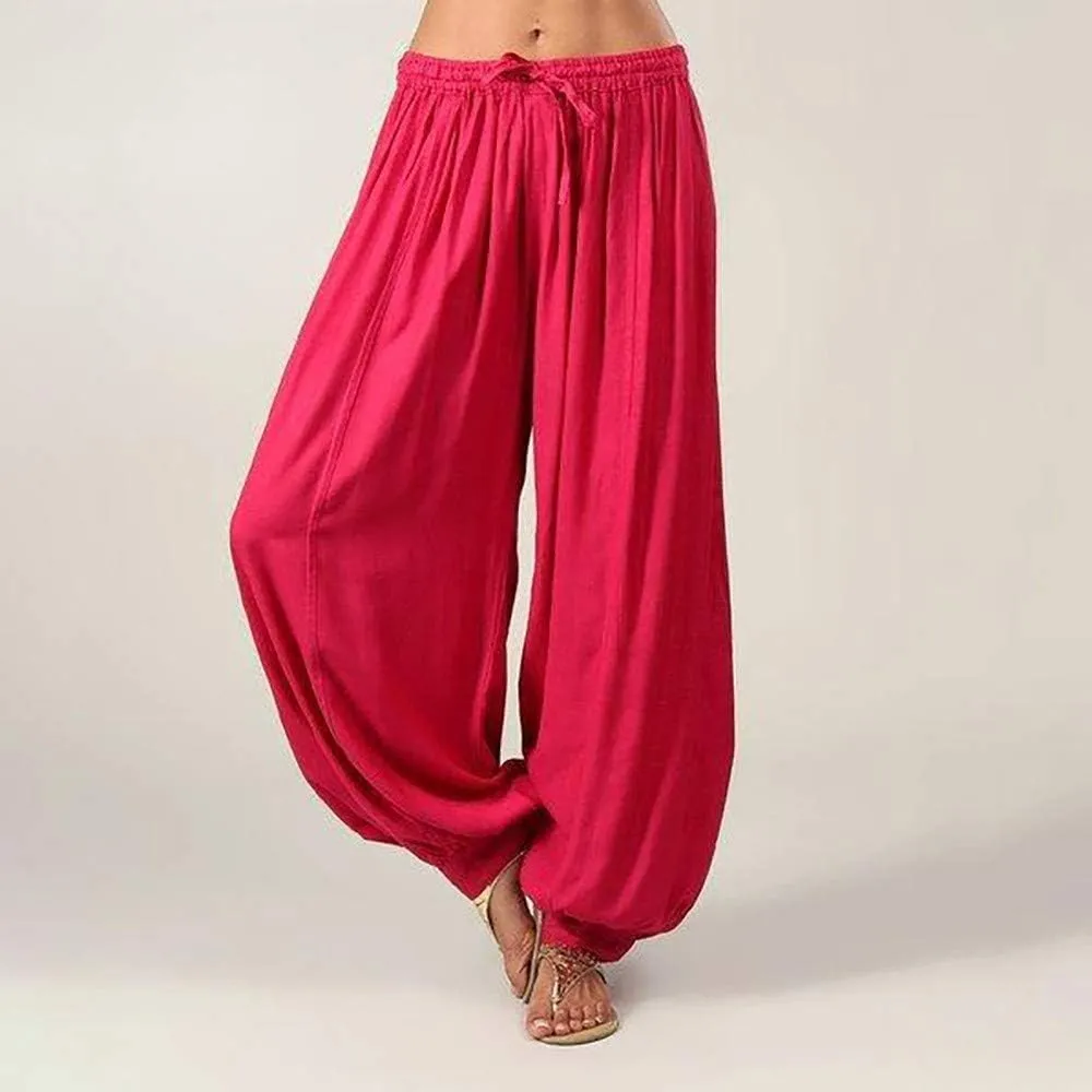 Women Linen Pants Wide Leg Baggy Dressy Beach Wide Leg Pants with Pockets Solid Work Palazzo Pants for Women Dressy