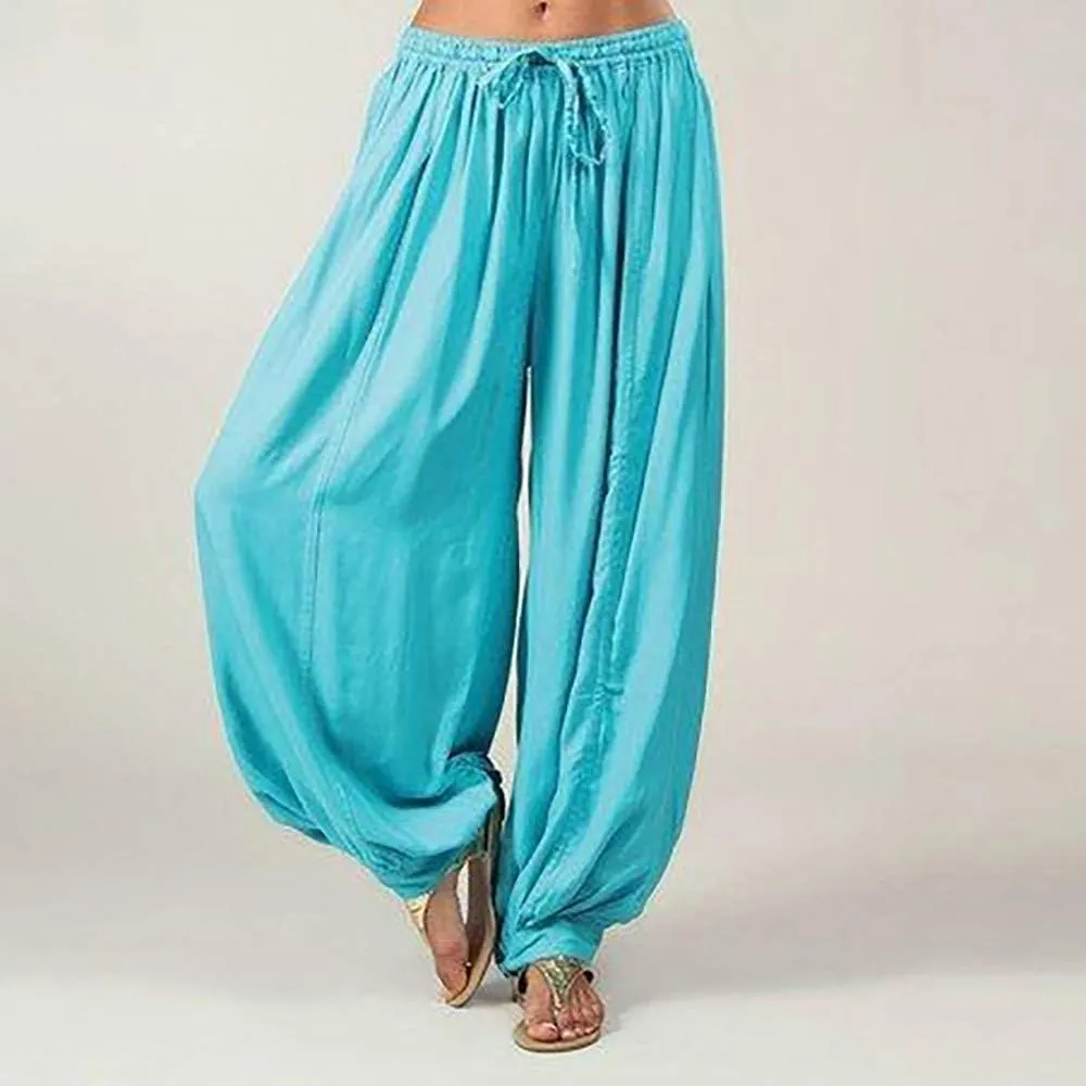 Women Linen Pants Wide Leg Baggy Dressy Beach Wide Leg Pants with Pockets Solid Work Palazzo Pants for Women Dressy