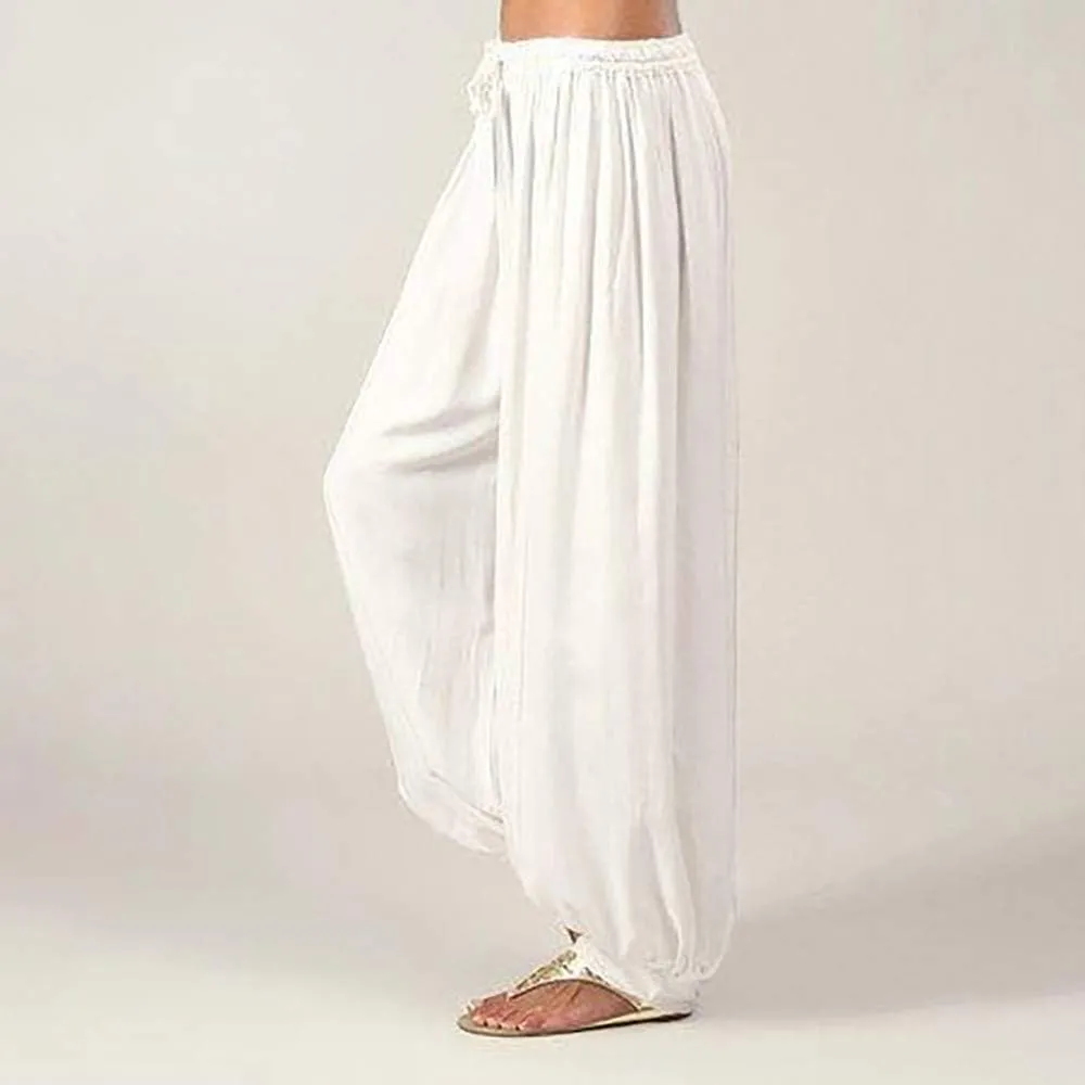 Women Linen Pants Wide Leg Baggy Dressy Beach Wide Leg Pants with Pockets Solid Work Palazzo Pants for Women Dressy