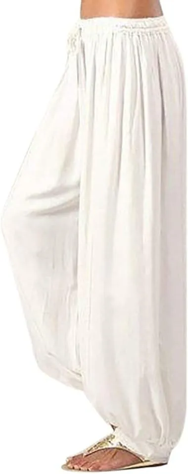 Women Linen Pants Wide Leg Baggy Dressy Beach Wide Leg Pants with Pockets Solid Work Palazzo Pants for Women Dressy