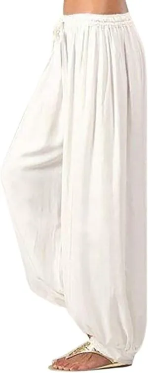 Women Linen Pants Wide Leg Baggy Dressy Beach Wide Leg Pants with Pockets Solid Work Palazzo Pants for Women Dressy