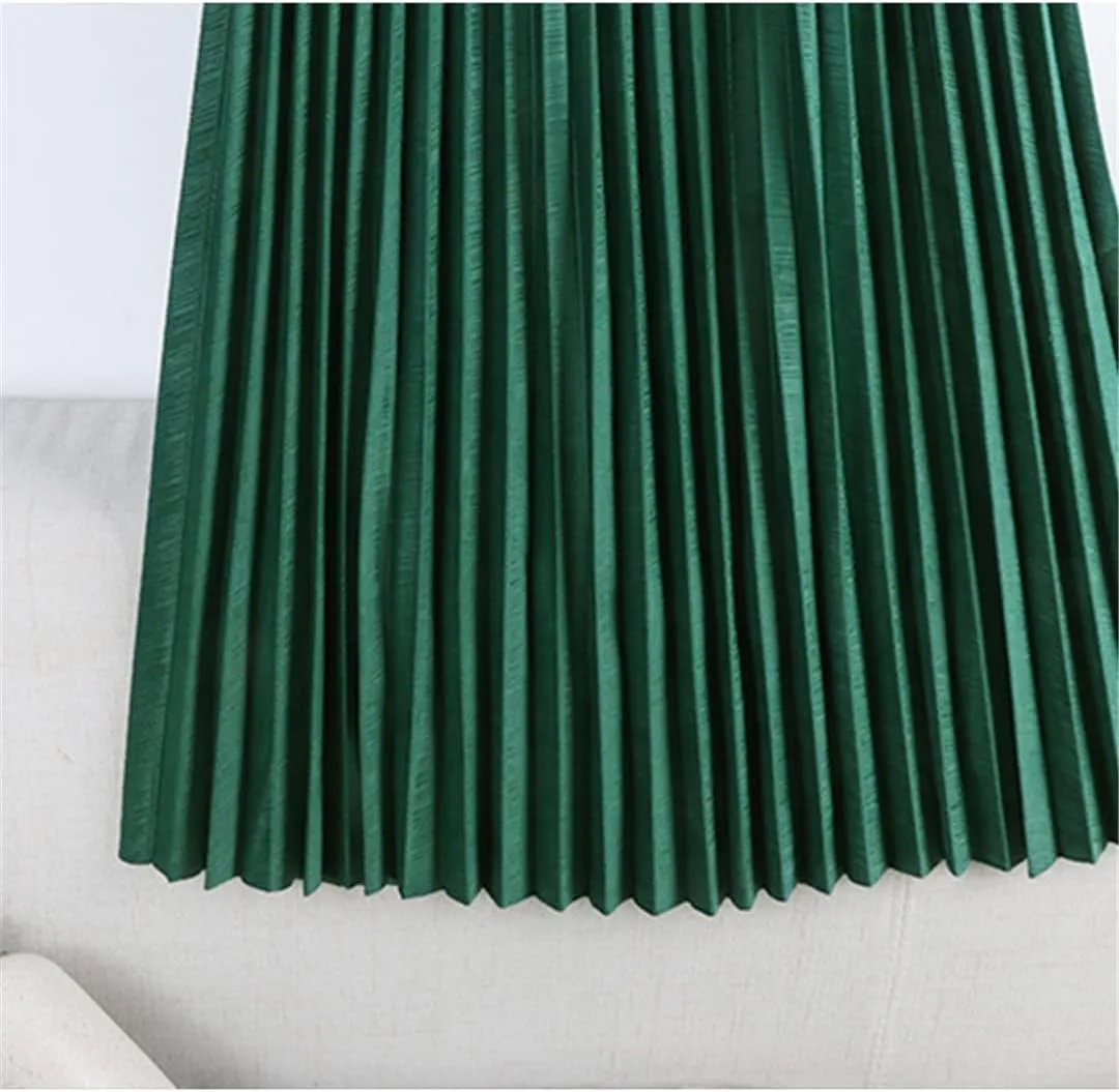 Women Pleated Midi Skirt Vintage Casual Solid A Line High Waist Mid-Length Skirt