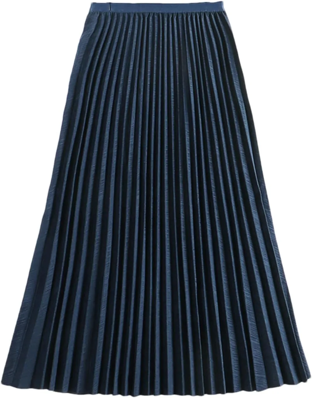 Women Pleated Midi Skirt Vintage Casual Solid A Line High Waist Mid-Length Skirt