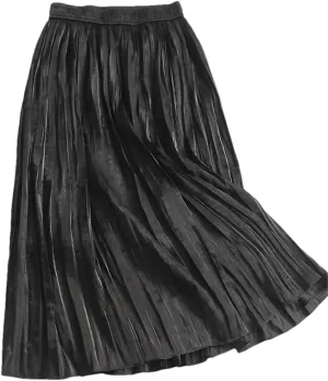 Women Pleated Skirt Summer Casual Solid A Line High Waist Mid-Length Skirt Midi Long Skirt